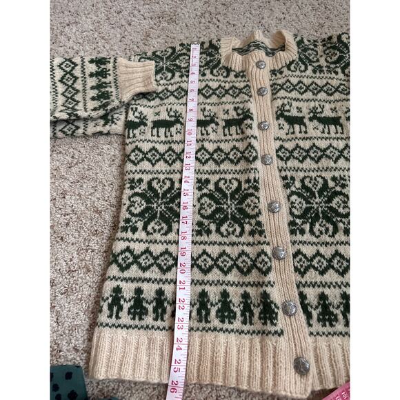 Wool 100% Knit Cardigan Sweater Green and Cream Women's Size M READ - Picture 8 of 8
